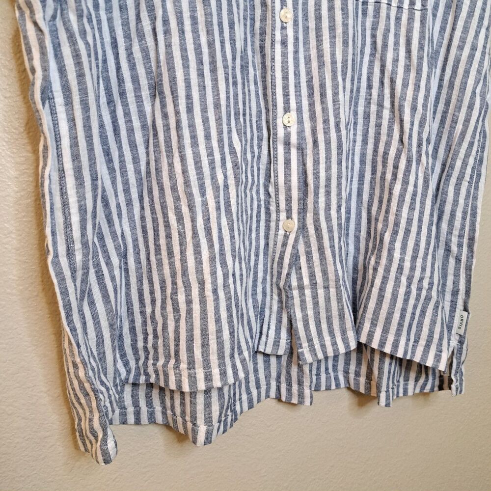 NEW Orvis Linen Blend Women Shirt Short Sleeve Blue Stripe Lightweight Size L - Picture 6 of 10